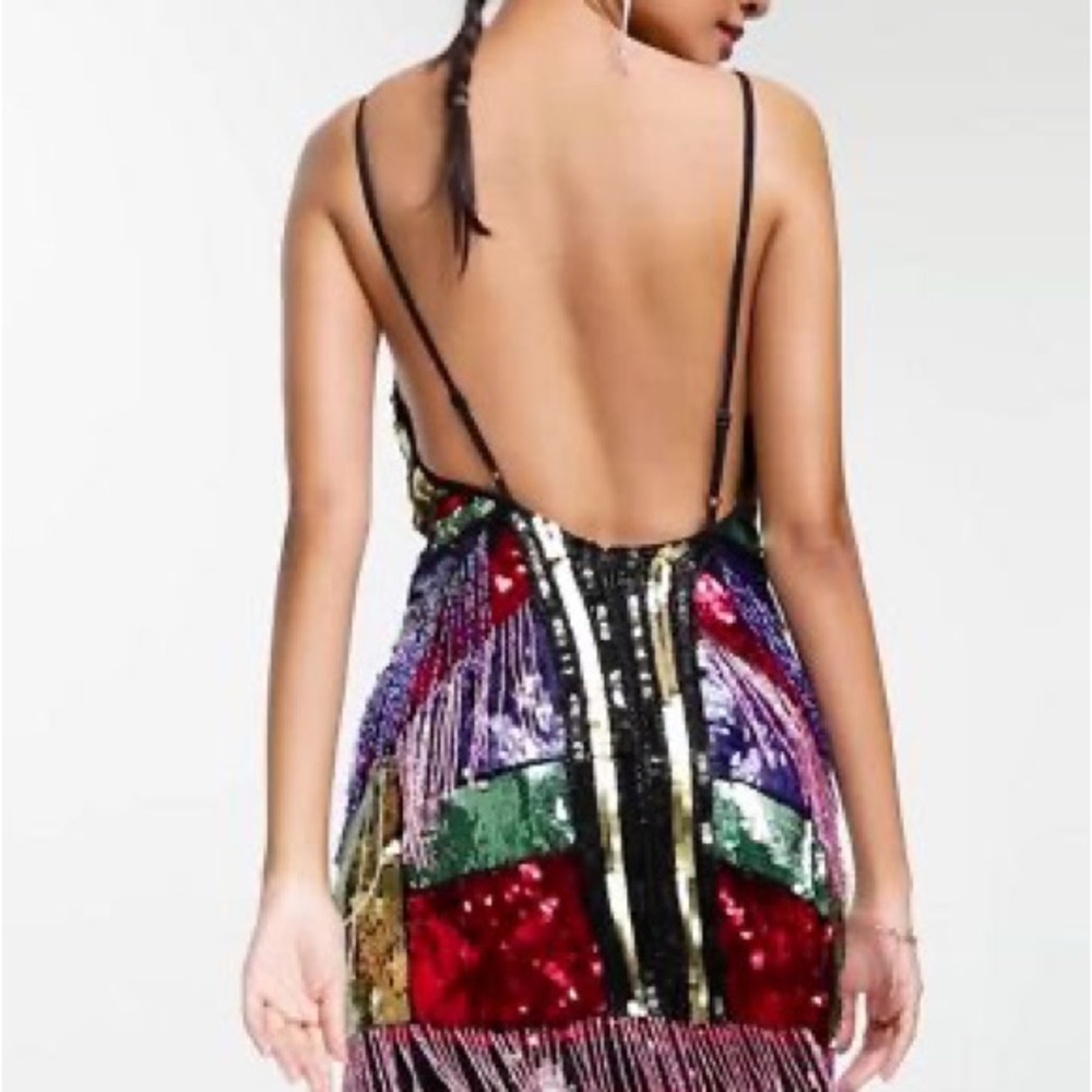 Asos Edition Mini Dress Diamond Fringe Size 8 - Picture 3 of 8